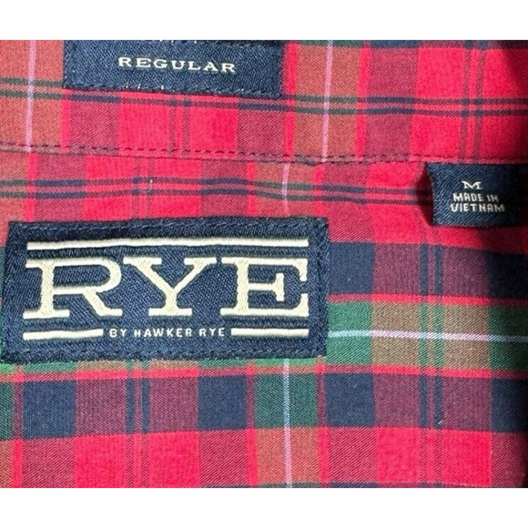 Hawker RYE Button Down Shirt Men's Size Medium Red Green Plaid Long Sleeves - Picture 3 of 8